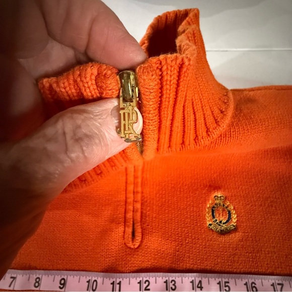 Lauren Ralph Lauren 1/4-zip Sweater Orange Cotton Ribbed 90’s Women’s Size Large - Picture 5 of 13